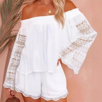 Casual White Two-piece Set Consist of Off-the-shoulder Shirt and Shorts
