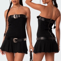 Sexy Strapless Bodycon Ruffle Mini Dress with Belt