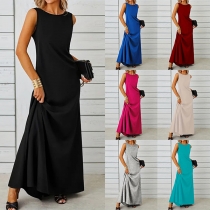 Fashion Solid Color Sleeveless Maxi Dress