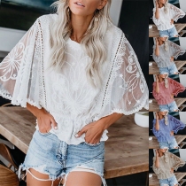 Fashion Lace Spliced Batwing Sleeve Shirt