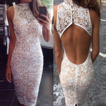 Sexy Backless See-through Hollow Out Lace Party Dress