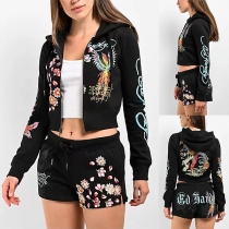 Vintage Floral Printed Two-piece Set Consist of Jacket and Shorts