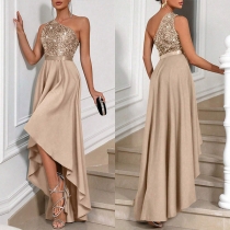 Sexy Sequin One-shoulder High-rise Irregular Hemline Party Dress