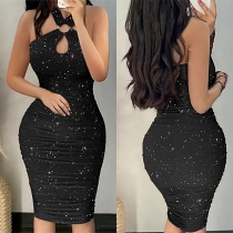 Sexy Bling-bling O-ring Front Cutout Sleeveless Bodycon Dress