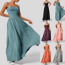 Fashion Solid Color Square Neck High-rise Maxi Slip Dress