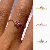 Fashion Colorful Rhinestone Floral Ring