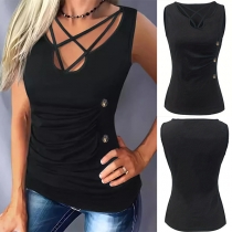Fashion Cross-criss Side Button Ruched Tank Top