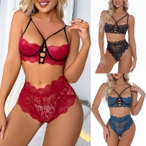 Sexy Contrast Color Cutout Two-piece Lace Lingerie Set