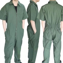 Fashion Front Zipper Stand Collar Short Sleeve Multi-pockets Jumpsuit for Men