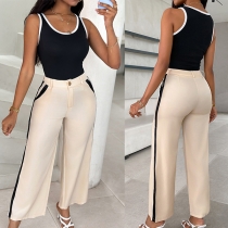 Fashion Contrast Color Two-piece Set Consist of Tank Top and Straight-cut Pants