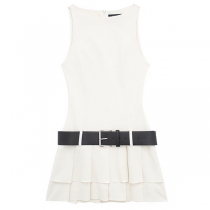 Fashion Round Neck Sleeveless Ruffle Hemline with Belt