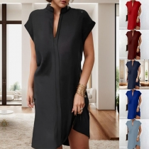 Casual V-neck Cap Sleeve Dress