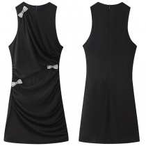 Fashion Bowknot Decoration Ruched Tank Dress