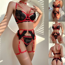 Sexy Contrast Color Cutout Lace Two-piece Lingerie Set
