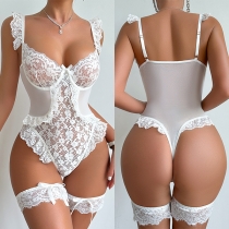 Sexy Lace Spliced Gauze Ruffle Lingerie Two-piece Set