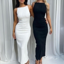 Fashion Square Neck Backless Back Slit Bodycon Maxi Dress