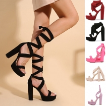 Fashion Open-toe Lace-up Strappy Platform High-heeled Shoes