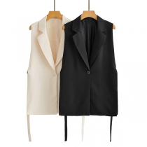 Fashion Notch Lapel Sleeveless Vest with Self-tie Strap