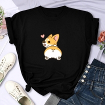 Cute Dog Printed Round Neck Short Sleeve Shirt