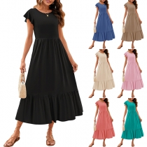 Fashion Ruffle Cap Sleeve Midi Dress