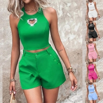 Fashion Two-piece Set Consist of Front Cutout Crop Top and Shorts