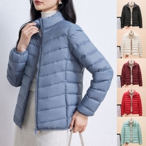Bright Color Lightweight Thin Down Jacket with Stand Collar Cut and Long Sleeve for Warmth