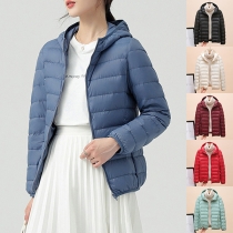 Comfy Lightweight Thin Down Jacket with Hoodie and Long Sleeve for Warmth