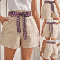 Fashion Solid Color Slant Pockets Shorts with Belt