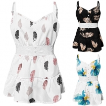 Fresh Style Floral Printed V-neck Sleeveless Cami Dress