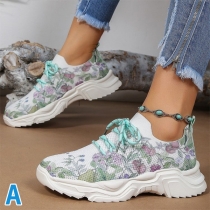 Vintage Floral Printed Lace-up Shoes