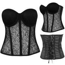 Fashion Strapless Jacquard Lace-up Corset Shirt