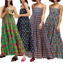 Fresh Style Floral Printed Square Neck Maxi Cami Dress