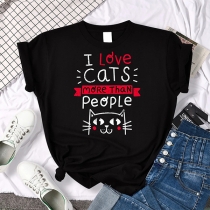 Fashion I LOVE CAT-Letter Printed Shirt