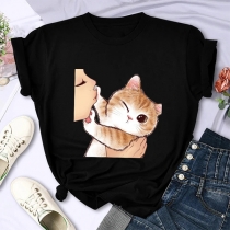Cute Girl and Cat Printed Shirt