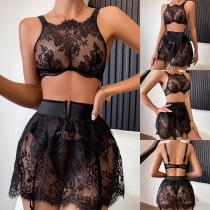 Sexy Semi-through Lace Three-piece Lingerie Set Consist of Brassie, Skirt and Panties