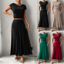Fashion Solid Color Two-piece Set Consist of Crop Top and Skirts