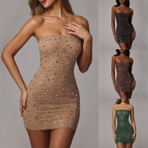 Sexy Rhinestone Bling-bling Strapless Bodycon Party Dress