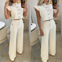 Elegant Two-piece Set Consist of Crop Top and Straight-cut Pants