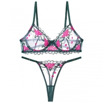 Sexy Floral Embroidery Semi-through Two-piece Lingerie Set