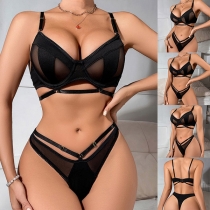 Sexy Semi-through Gauze Spliced Cutout Two-piece Lingerie Set