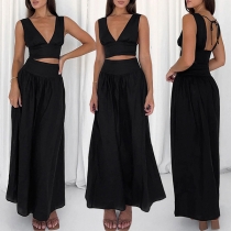 Sexy Two-piece Set Consist of Backless Crop Top and Maxi Skirt
