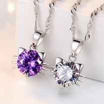 Cute Rhinestone Cat Shape Pendant Necklace