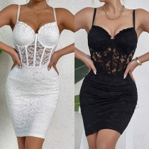 Sexy Lace Spliced Sweetheart Neckline Bodycon Dress