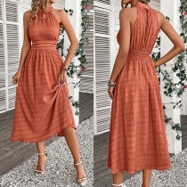 Fashion Halterneck Sleeveless High-rise Midi Dress