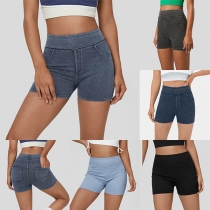 Comfy High-Waisted Slimming Denim Yoga Shorts for Outdoor Sports