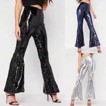 Fashion Bling-bling Sequined High-rise Flare Pants