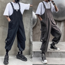 Street Fashion Side Patch Pockets Loose Suspender Jumpsuit for Men