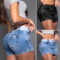 Fashion Drawstring Waist Old-washed Denim Skorts