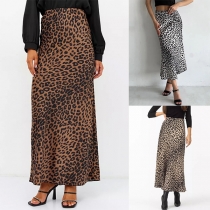 Fashion High-rise Leopard Printed Satin Skirt