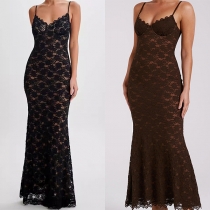 Fashion Floral Jacquard Lace Bodycon Slip Maxi Dress